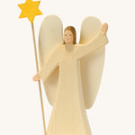Ostheimer Angel With Star. This festive angel has two large wings on its back, and the star is being held on top of a long thin piece of wood