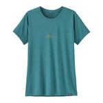 The front of the Patagonia Women's Cap Cool Daily Graphic Shirt in wetland teal blue