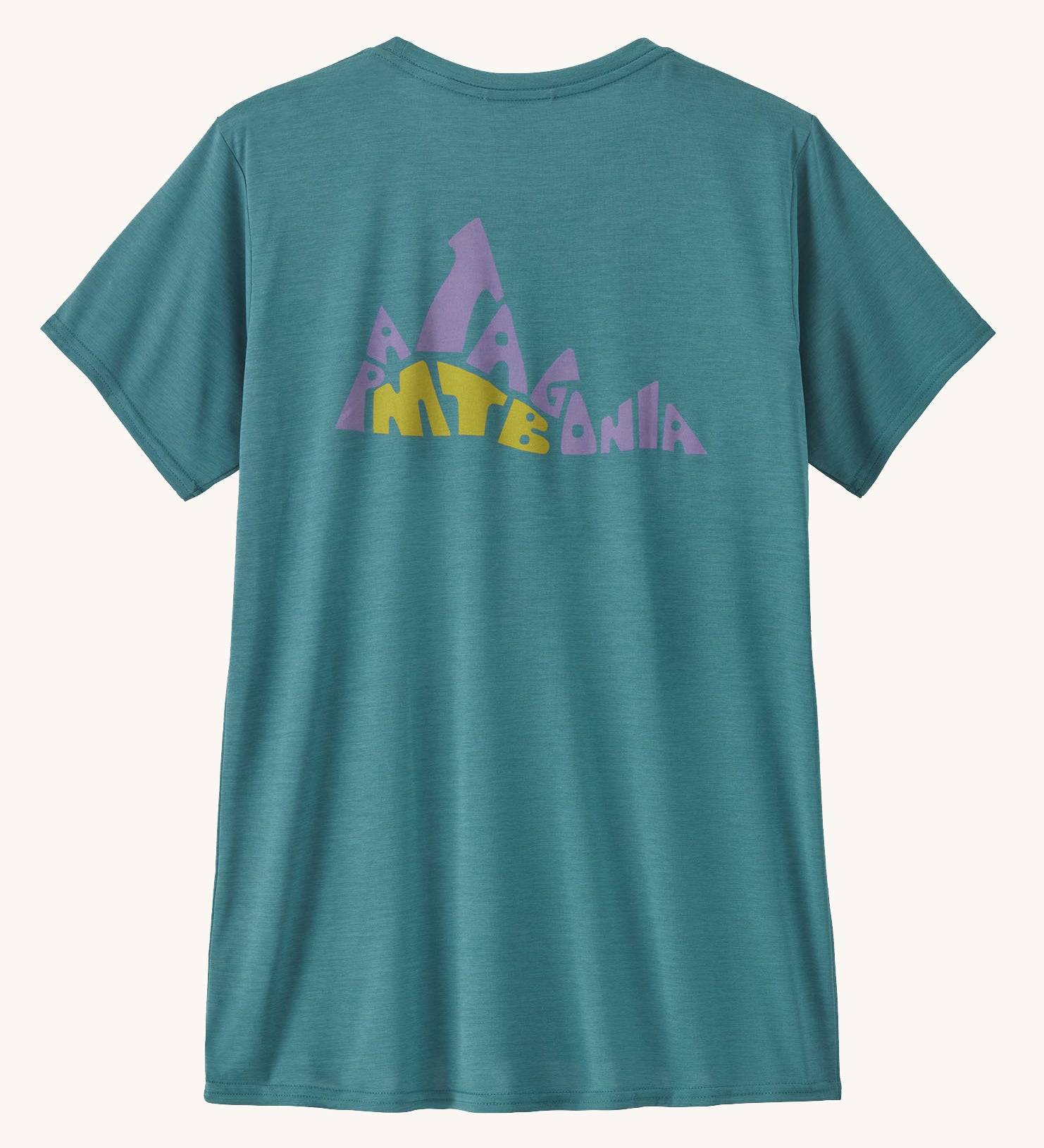 Patagonia Women's Cap Cool Daily Graphic Shirt in a wetland blue teal colour, with a Patagonia logo.