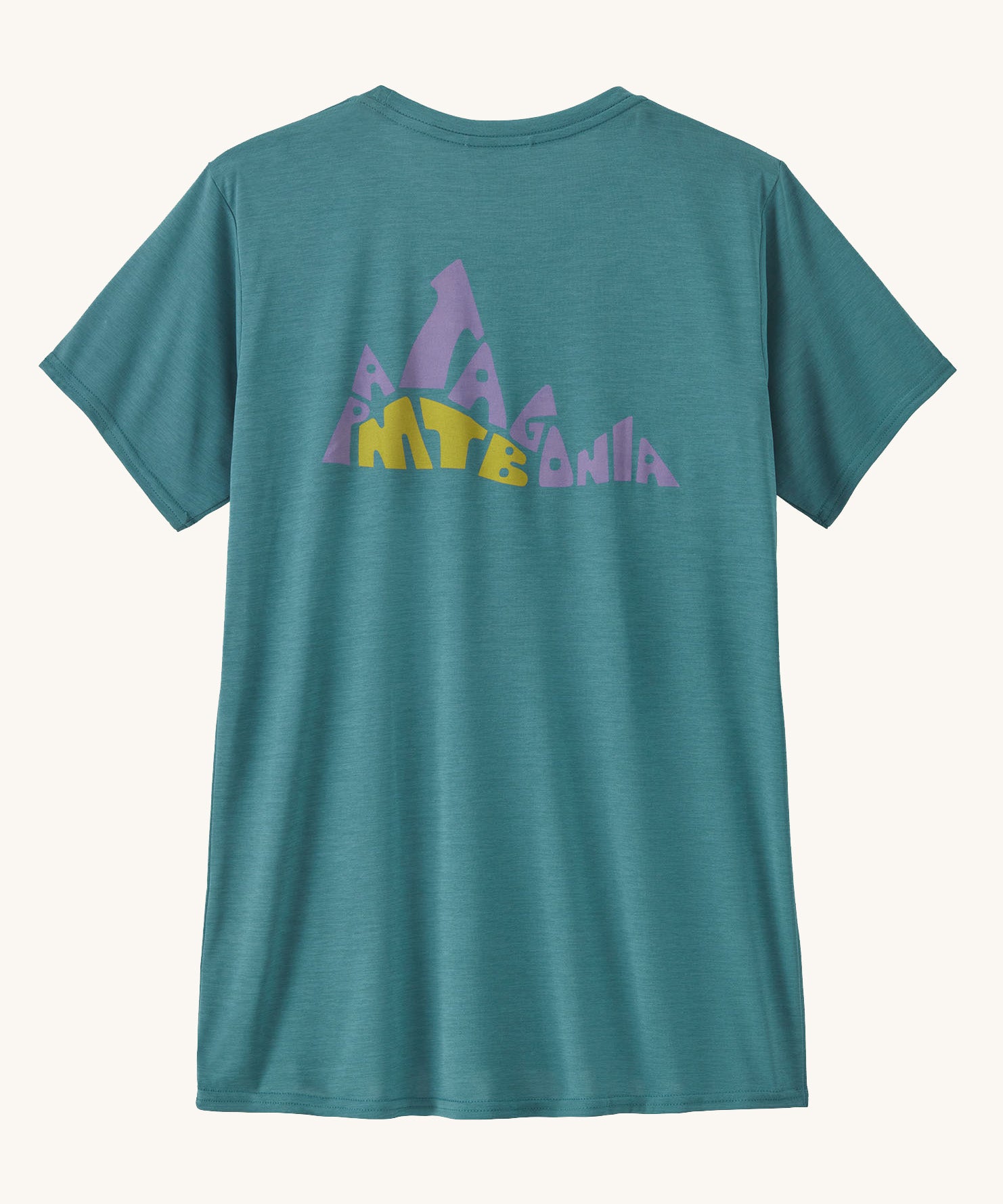 Patagonia Women's Cap Cool Daily Graphic Shirt in a wetland blue teal colour, with a Patagonia logo.