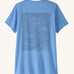 The Patagonia Women's Capilene Cool Daily Graphic Shirt in abundant blue with a Strataspire mountain design on the back.