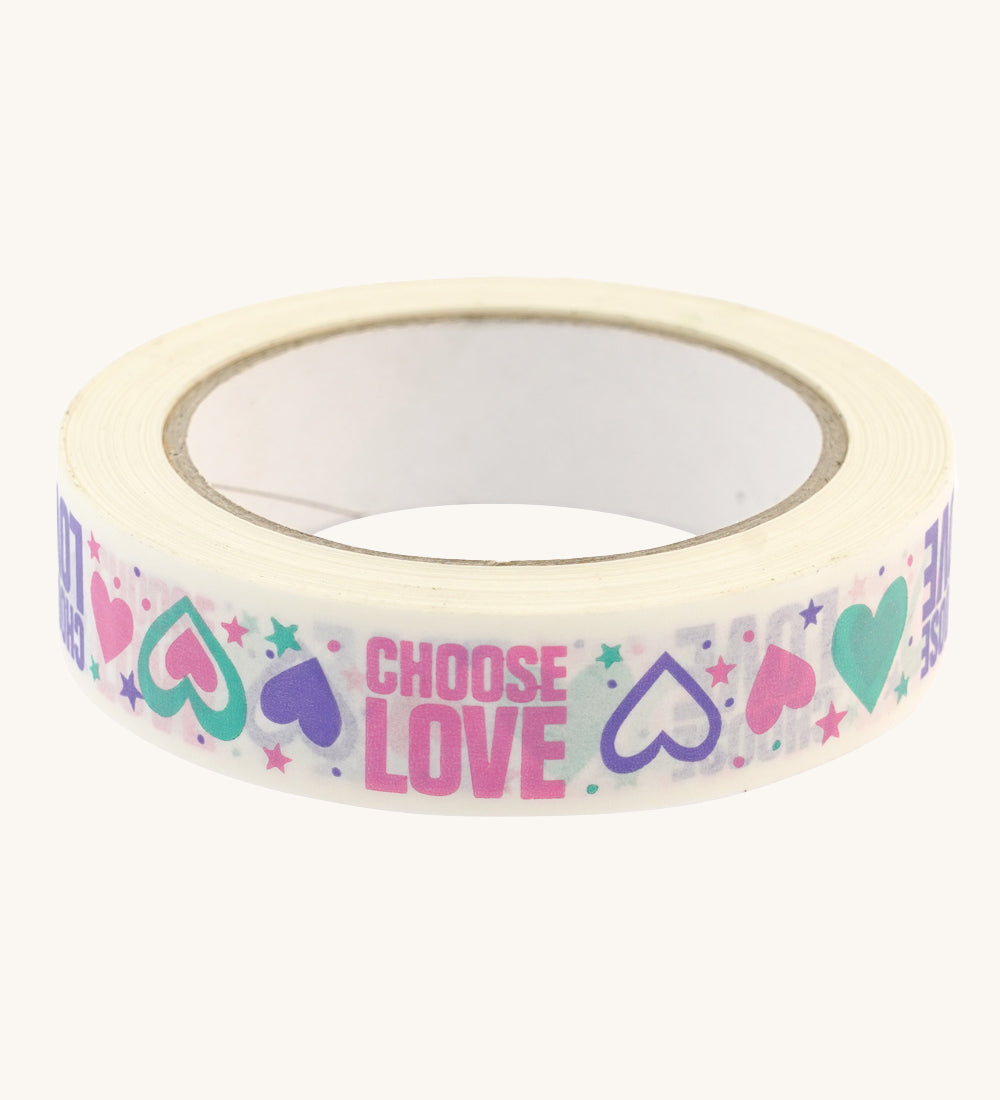 Babipur Love Heart Paper Tape - Choose Love, on a cream background