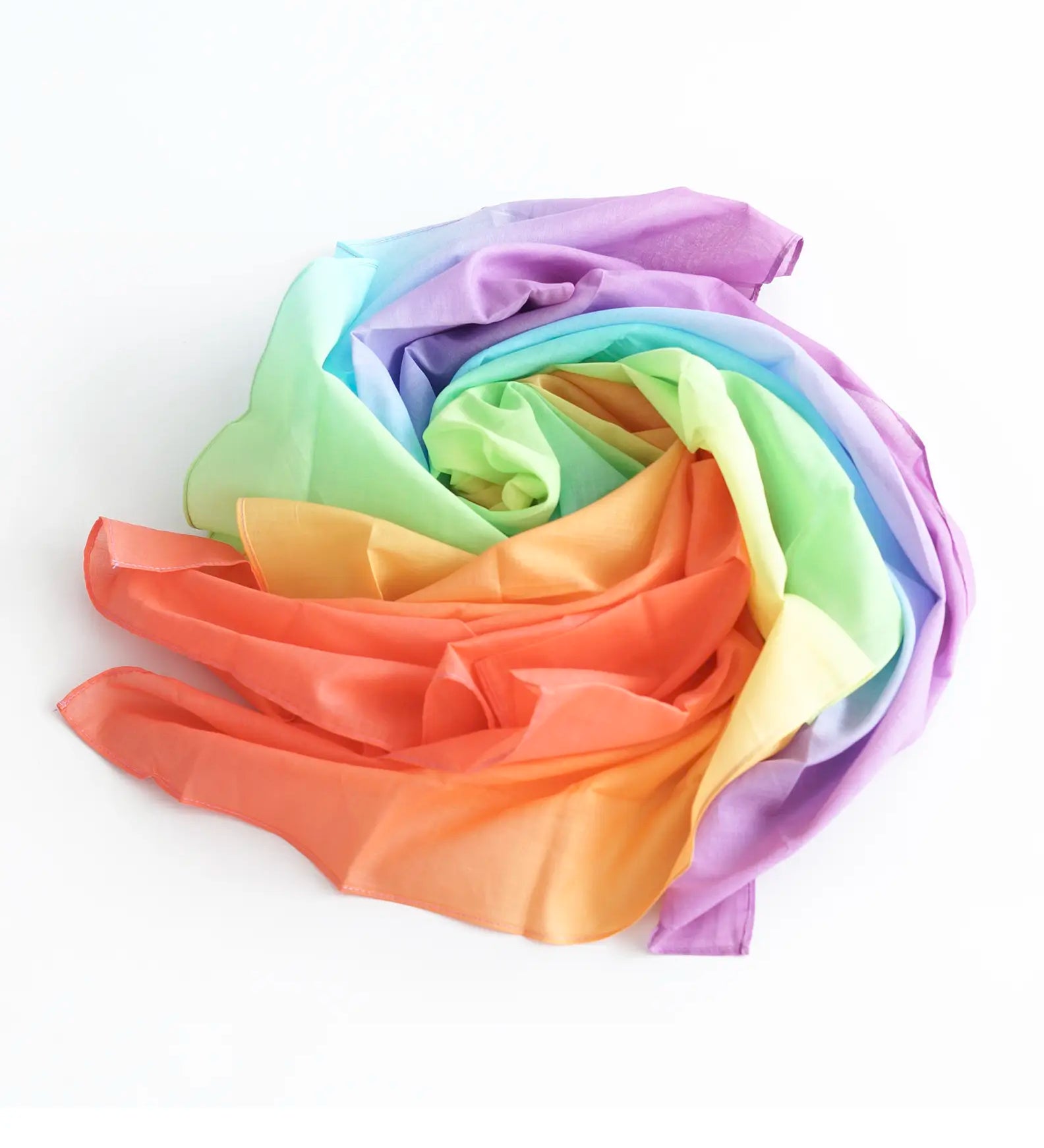 A pastel rainbow Laura's play cloth in a swirl pattern