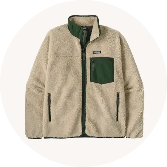 Button for Patagonia Adult Hoodies and fleeces collection at Babipur, with Men's Classic Retro-X Fleece Jacket in Dark Natural / Treeline Green representing the page. 
