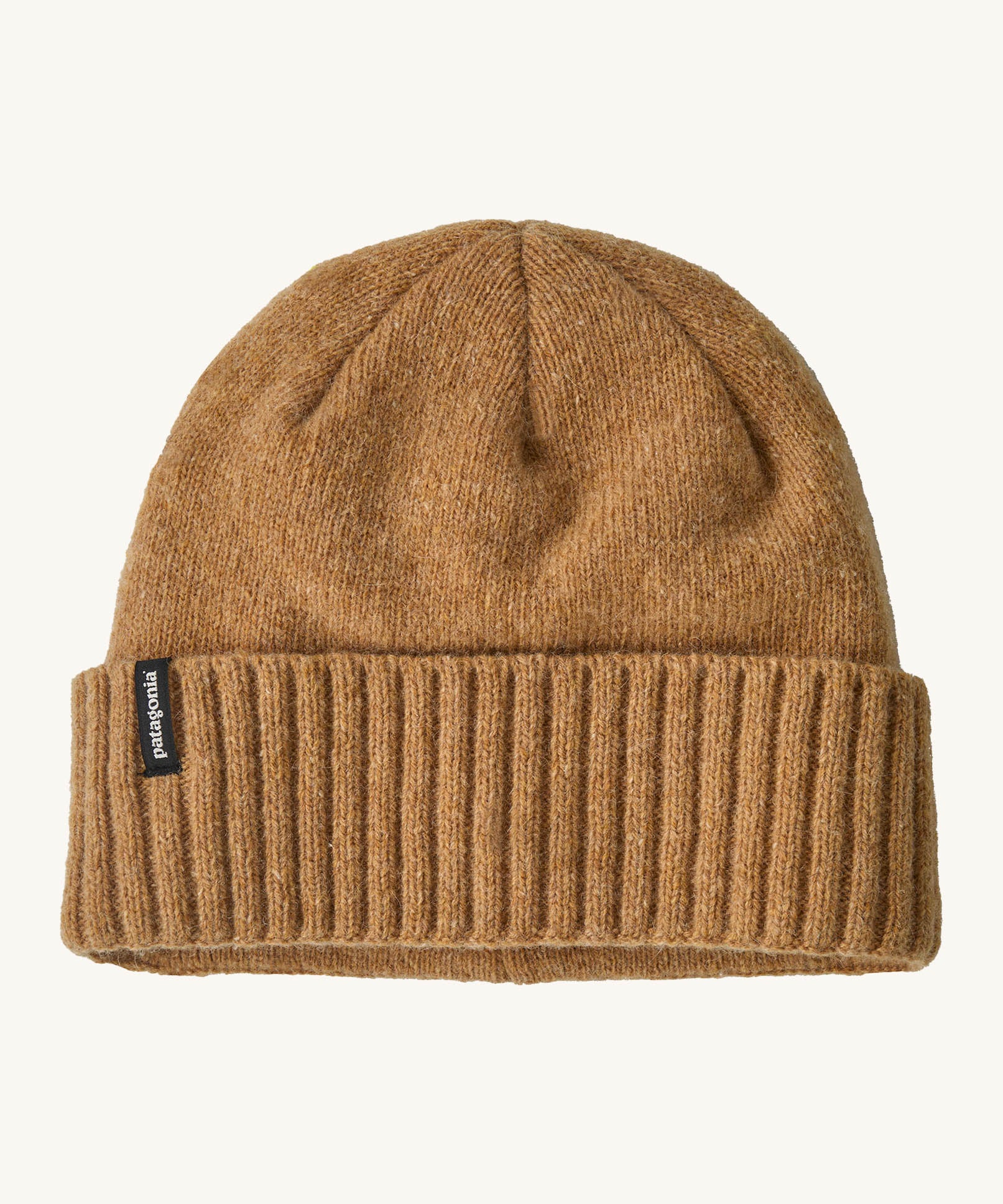 Patagonia adult brodeo beanie hat in talon gold available at Babipur. A soft knit style beanie with turn up brim and logo patch on the side