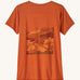 Patagonia Women's Cap Cool Daily Graphic Shirt - Lands Redtail Rust. An orange rust coloured, short sleeve t-shirt with a muted mountain side print