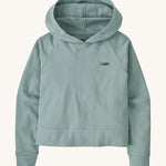 A light blue hooded top, with long sleeves made from sot, organic cotton