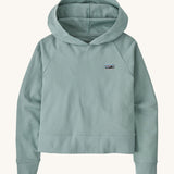 A light blue hooded top, with long sleeves made from sot, organic cotton