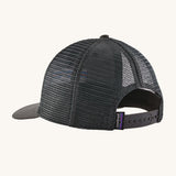 The back of the Patagonia P-6 Logo Trucker Hat - Forge Grey, showing the adjustable strap and mesh on the back of the hat