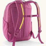 Patagonia atom 24 litre day pack in pink and matching shoulder straps and quick release buckle 