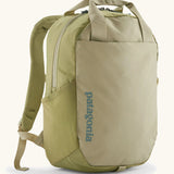 Patagonia atom 20 litre tote pack in light green with matching top handle, zipped compartment and side pocket