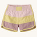 Patagonia's baby quick drying boardshorts in a pink and yellow stripe design. Shows elastic waistband 
