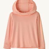 Patagonia little kids organic cotton fitz roy superbloom hoody in peach with light yellow brand text on sleeve 