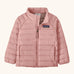 Patagonia water repellent little kids down puffer sweater jacket in pale pink. Features a full front zip and side pockets