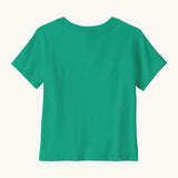 Back of Patagonia little kids fitz roy skies short sleeve organic cotton t-shirt in green 