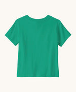 Back of Patagonia little kids fitz roy skies short sleeve organic cotton t-shirt in green 