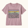 Patagonia little kids fitz roy skies short sleeve organic cotton t-shirt in pale pink with large brand graphic on the front