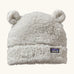 Patagonia Baby Furry Friends Hat in birch white. Cream High pile fleece hat with little bear-cub ear panels