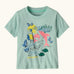 Patagonia's little kids capeline short sleeve t-shirt in mint green with a pink dolphin graphic on upper body