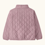 Back of Patagonia's Little Kids Nano Puff Jacket in pale purple. Jacket has diamond quilting 