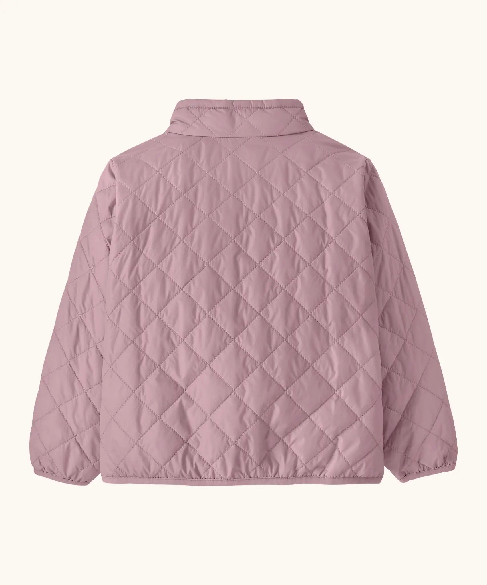 Back of Patagonia's Little Kids Nano Puff Jacket in pale purple. Jacket has diamond quilting 