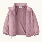 Patagonia Little Kids Nano Puff Jacket  in pale purple. Shows full length front zip opened