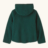 Back of Patagonia baby retro pile fleece in green. A thick hooded jacket in a regular fit
