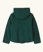 Back of Patagonia baby retro pile fleece in green. A thick hooded jacket in a regular fit
