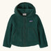 Patagonia baby retro pile fleece in green. A thick hooded jacket with full length popper fasteners and side pockets