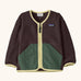 Patagonia baby fleece shearlings jacket in brown with yellow trim. Features a full length zip and green front pockets