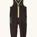 Patagonia baby fleeced shearlings overalls in brown with yellow trim. Features a half length zip and green side pockets