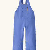 Patagonia water repellent baby snow overalls in diver blue with adjustable shoulder straps, zip pocket and elasticated leg cuffs