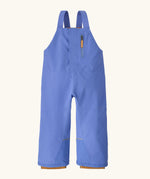 Patagonia water repellent baby snow overalls in diver blue with adjustable shoulder straps, zip pocket and elasticated leg cuffs