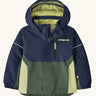Patagonia water repellent baby snow pile jacket in new navy with front zip closure and zipped breast pocket. 