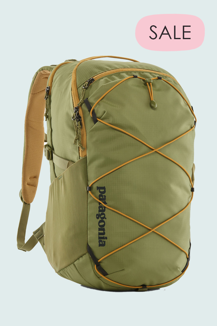 Patagonia Refugio backpack on green background to represent Patagonia bags sale at Babipur.