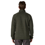 The back of a man wearing the Patagonia men's better sweater in scales/old growth green available at Babipur. 