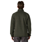 The back of a man wearing the Patagonia men's better sweater in scales/old growth green available at Babipur. 