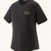 Patagonia Women's Capilene Cool Trail Graphic Shirt - Black. A Black organic cotton top with a small Patagonia logo on the chest
