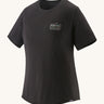 Patagonia Women's Capilene Cool Trail Graphic Shirt - Black. A Black organic cotton top with a small Patagonia logo on the chest