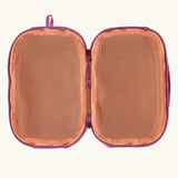 Inside of Patagonia black hole 6 litre cube bag in orange showing 2 separate meshed compartments 