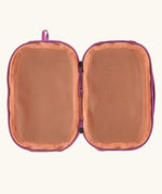 Inside of Patagonia black hole 6 litre cube bag in orange showing 2 separate meshed compartments 