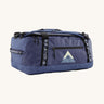 Patagonia black hole 40l duffel bag in current blue available at Babipur. A blue bag with black trim and a mountain graphic on the side. Features shoulders straps and a handle on the top for easy carrying.
