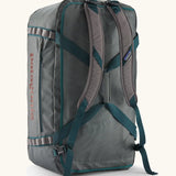 Back of  Patagonia black hole 70L duffel bag in noble grey available at Babipur showing the shoulder and extra carry straps