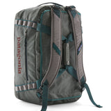 A close up of the Patagonia black hole 40l duffel bag in noble grey available at Babipur showing the shoulder straps and carry straps detail