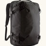 Patagonia 45 litre black hole weather resistant travel backpack in all black. Features padded shoulder pads, zipper fasteners and a carry handle