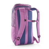 The back of the Patagonia black hole 25 litre backpack in brisk purple available at Babipur showing the padded shoulder straps and buckle fastener on the chest strap
