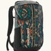 Patagonia black hole backpack 25L in black with repeating abstract pattern design. Shows zipped compartment and mesh side pocket