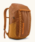 Patagonia 100% recycled polyester black hole 32 litre backpack in cinnamon brown. Features padded shoulder straps, top compartment and mesh side pockets