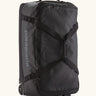 Patagonia black hole 70 litre wheeled duffel bag in black. Features extra loops on the side for attaching small items, carry straps and retractable handle