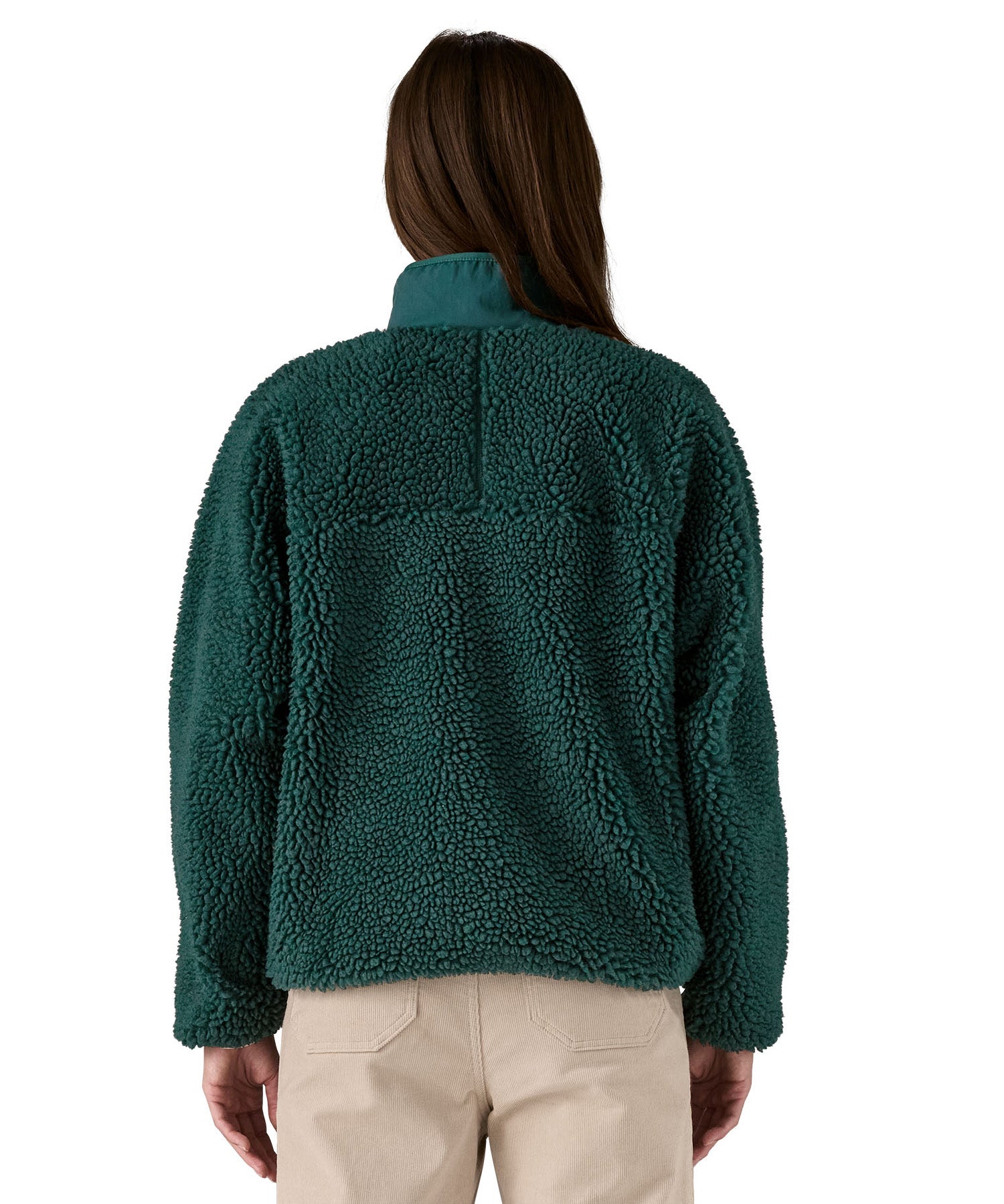 The back of the Patagonia classic retro x women's jacket in cascade green available at Babipur. 